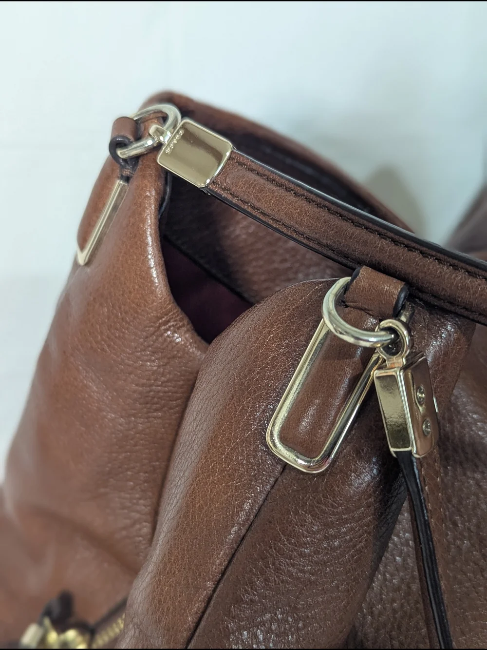 Coach Pebbled Leather Large Hobo Shoulder Bag Brown Slouchy Tote Purse F13669